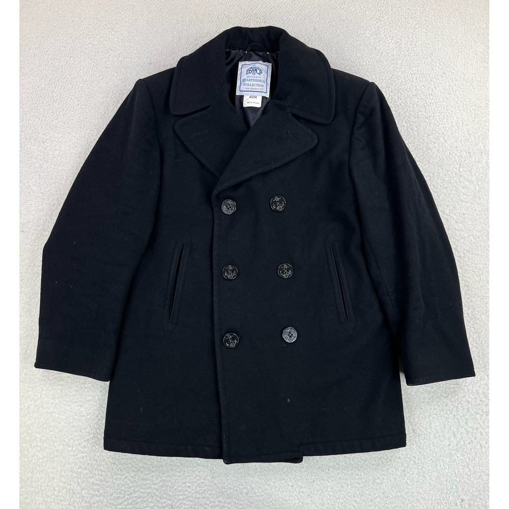 DSCP Quarterdeck Pea Coat Mens 42R Black Wool US Navy Double Breasted Jacket